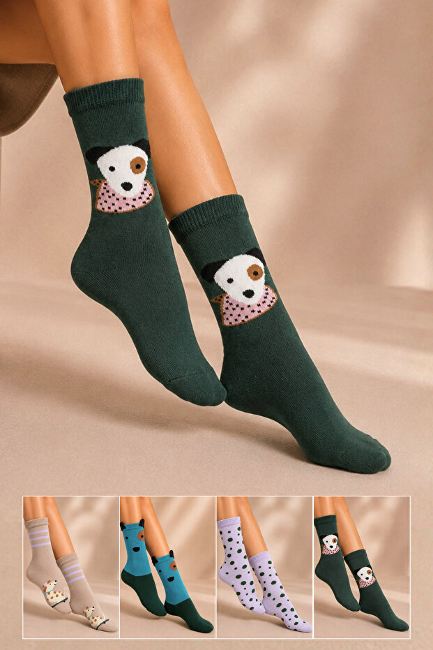 Women's Cotton Patterned Socks Multi-Colored 4-Piece Pack