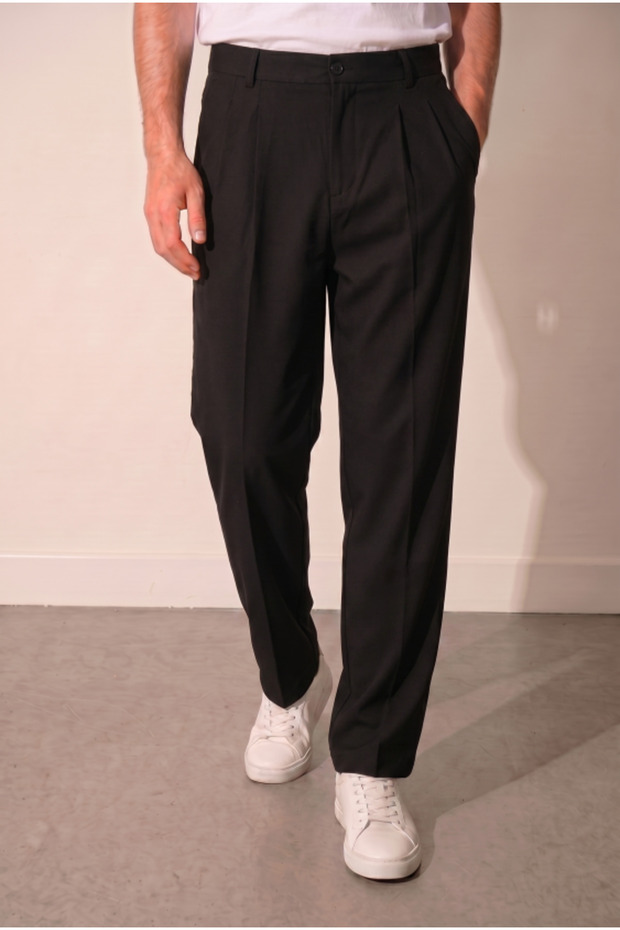 Men's Relaxed Fit Double Pleated Elastic Waist Trousers