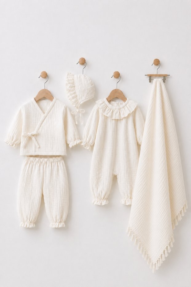 Baby Girl Muslin 4 Piece Newborn Jumpsuit Blanket Set Hospital Discharge Set Baby Gift