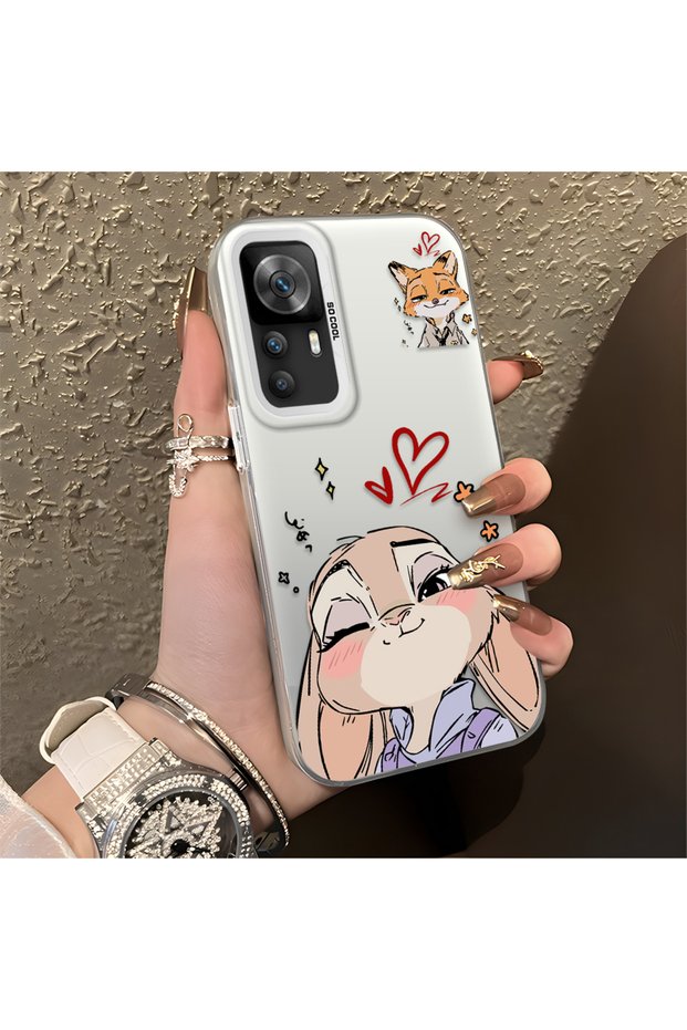 Redmi K50 Ultra Compatible Heart-Themed Fox Rabbit Printed Case, Matching Cover for Friends and Couples