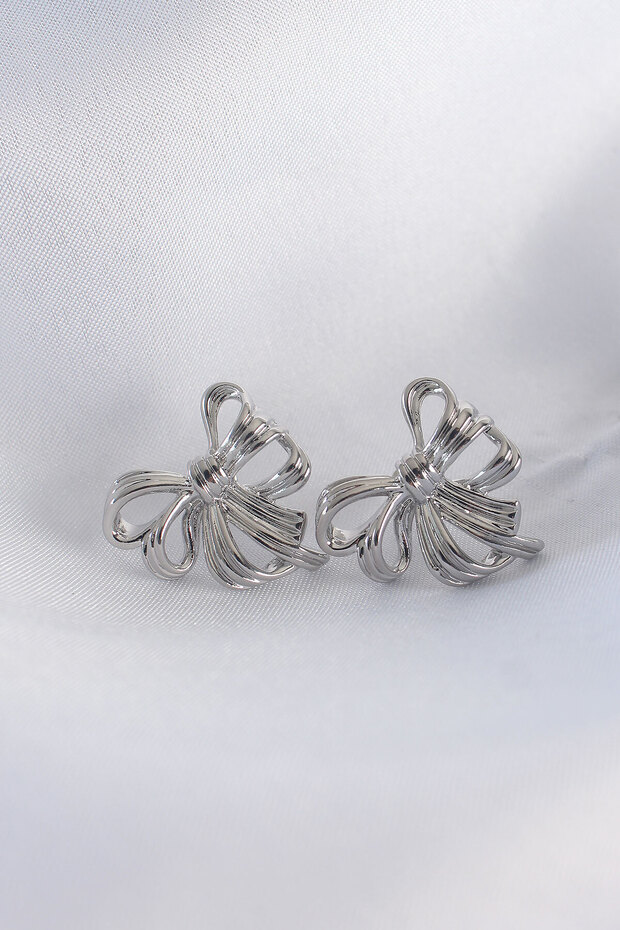 Brass Silver Color Bow Earrings