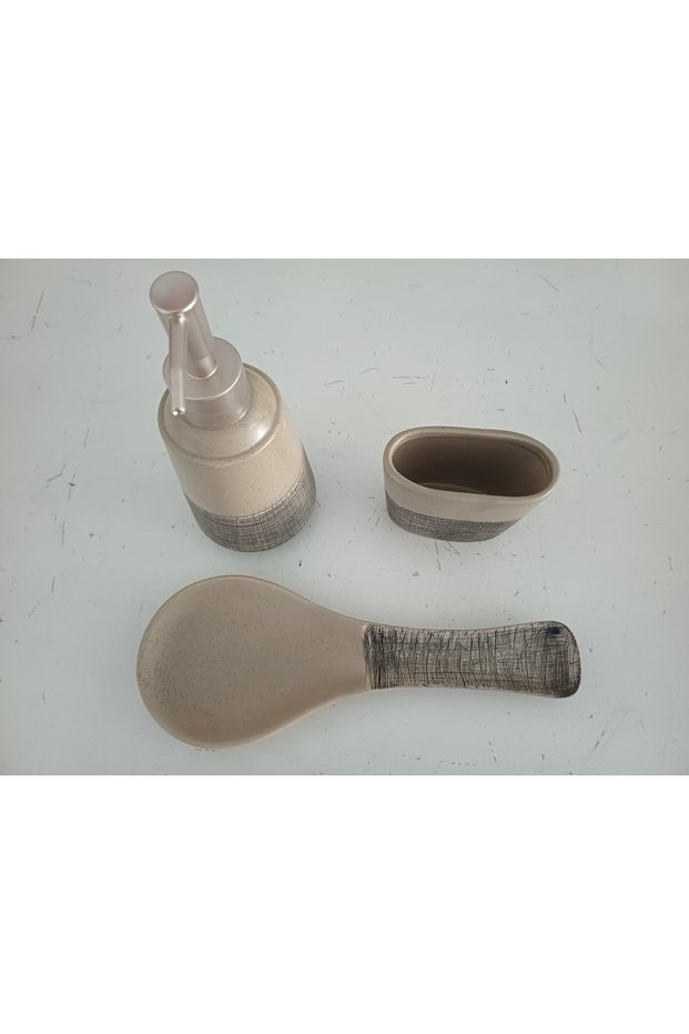 Stoneware 3-Piece Bathroom Set - Beige