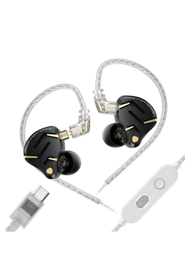 Black With Mic-C KZ ZS12 PRO 2 1DD + 5BA Hybrid HiFi In Ear Earphones Improved Bass Monitor Headphon