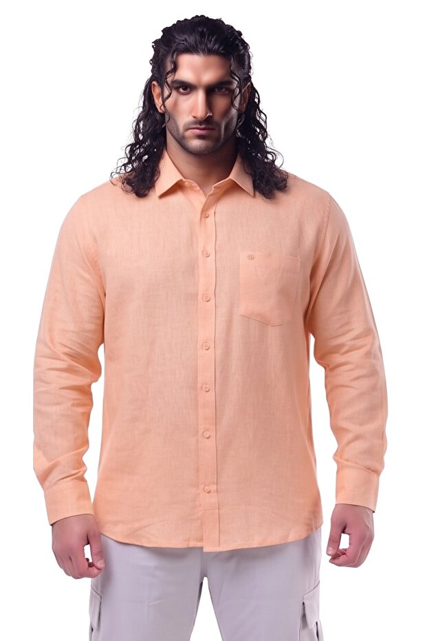 100% Linen Long Sleeve Comfortable Fit Button Collar Summer Shirt Suitable for Men's Large Sizes between 118-145