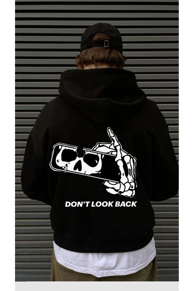 Black Printed Oversize Hoodie - Unisex Street Style Hooded Sweatshirt