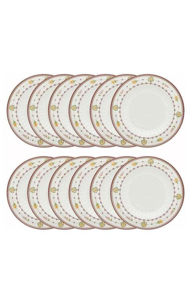 12-Piece Melamine Deep Plate Set 23CM White/Maroon