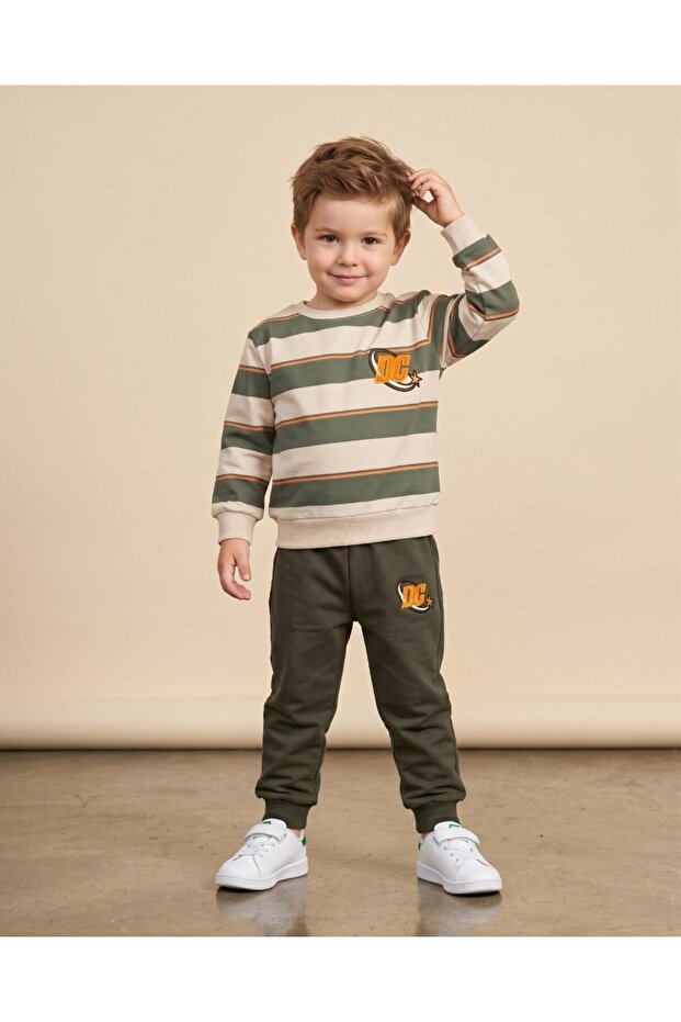 Boy's Striped Dc Embroidered Seasonal 2-Strand Tracksuit Set for Ages 2-3-4-5-6