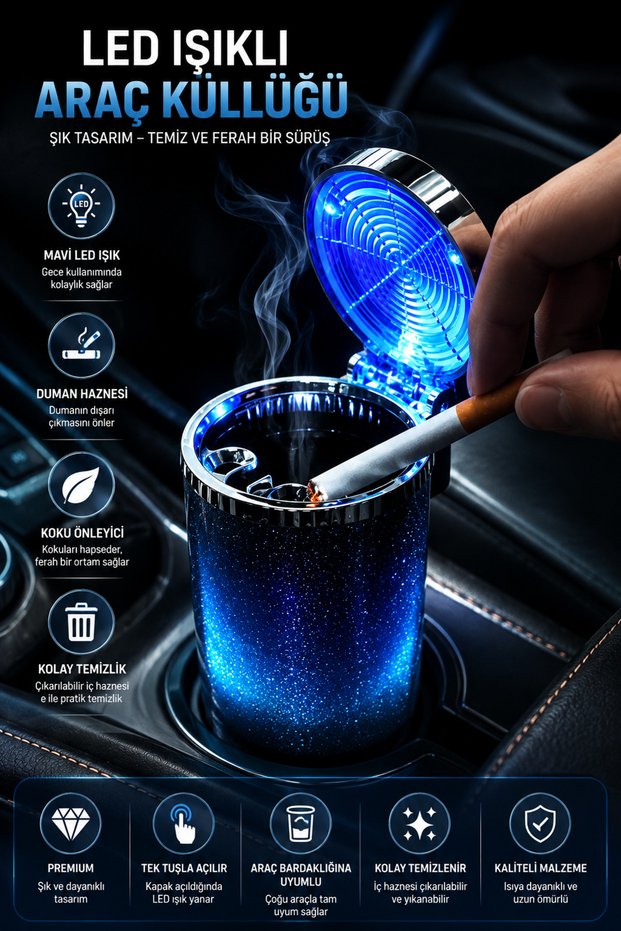 Car Interior Led Ashtray with Cover Car Auto Ashtray