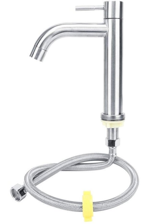 Washbasin Faucet - Single Cold Water Faucet - Brushed Stainless Steel Surface