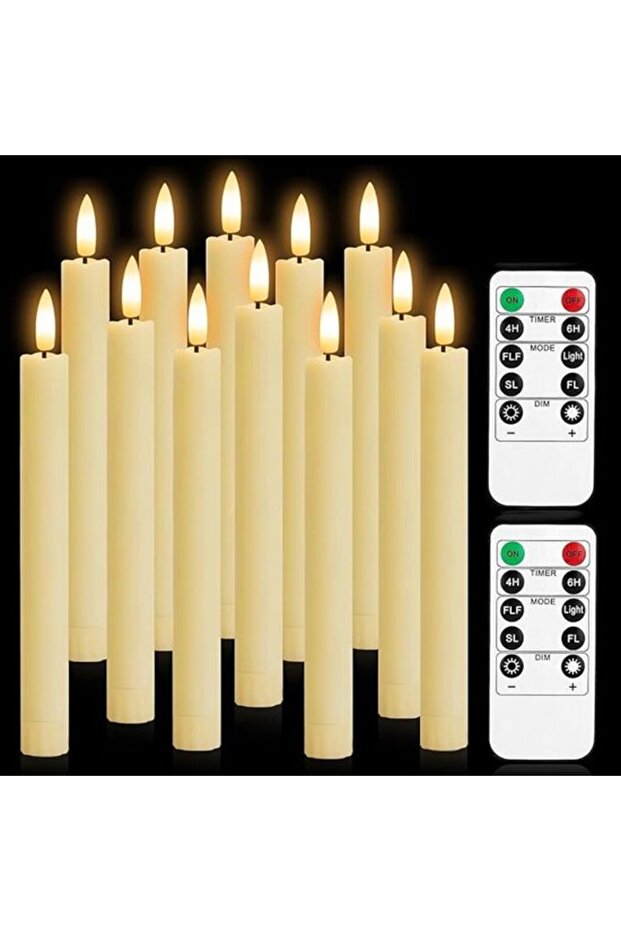 12pc 25cm Long Thin Stick LED Candles with Remote Control & Timer Function