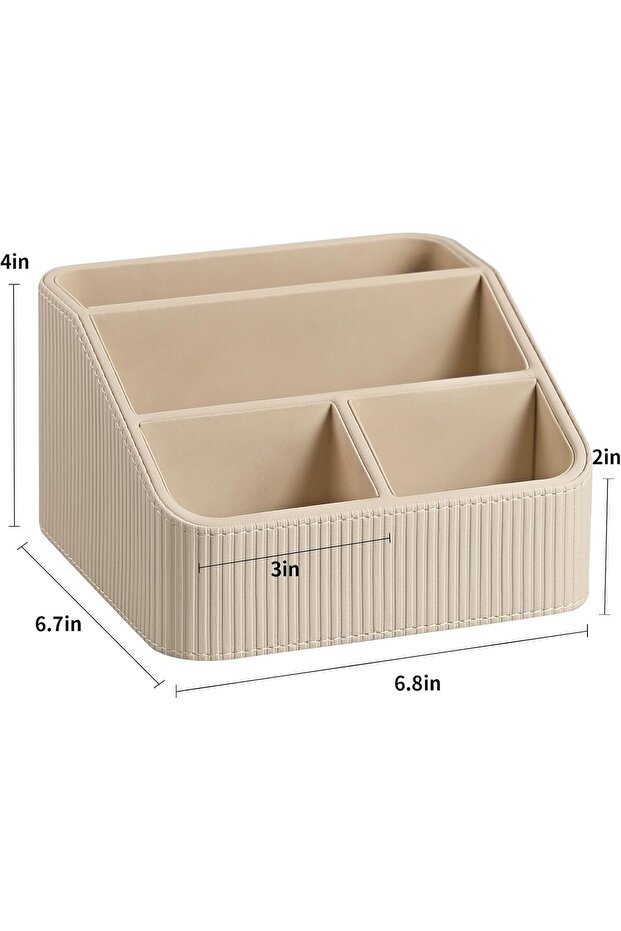 Remote control storage box with 4 compartments, multi-functional and stylish small bedside tabletop storage box (beige)