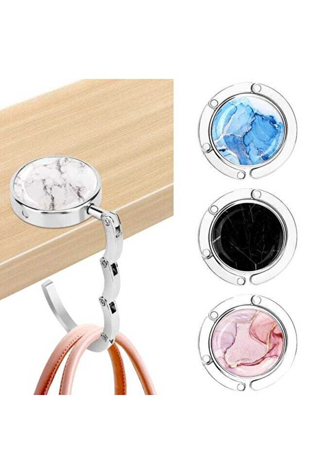Desktop tote bag rack with 4 foldable non-slip hooks, suitable for office or restaurant use.