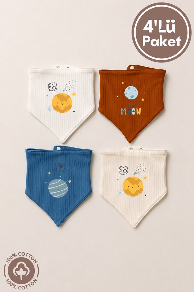 Unisex Baby Newborn Combed Cotton 100% Cotton Fabric Printed Baby Bib Set of 4 Model 3