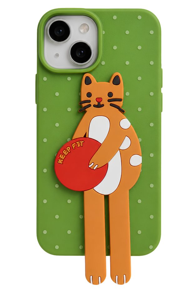 iPhone 15 Compatible Soft Touch Silicone Phone Case with Stand and 3D Cat Figure