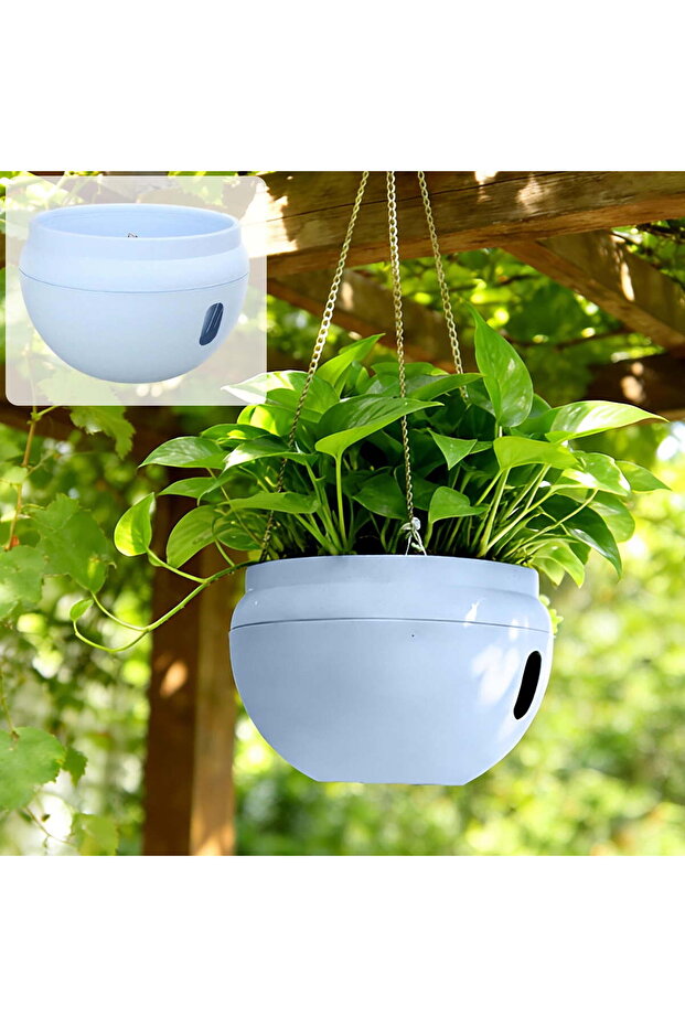 1-Pack Indoor/Outdoor Hanging Planter, 7-Inch Self-Watering Hanging Planter with Automatic Retractable Handle, Kitchens, Balconies, Gardens