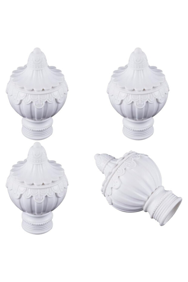 set of 4 curtain rod decorative heads, white plastic caps, suitable for 28mm curtain rods, measuring 105 x 64.6mm, for decorating curtain rods.