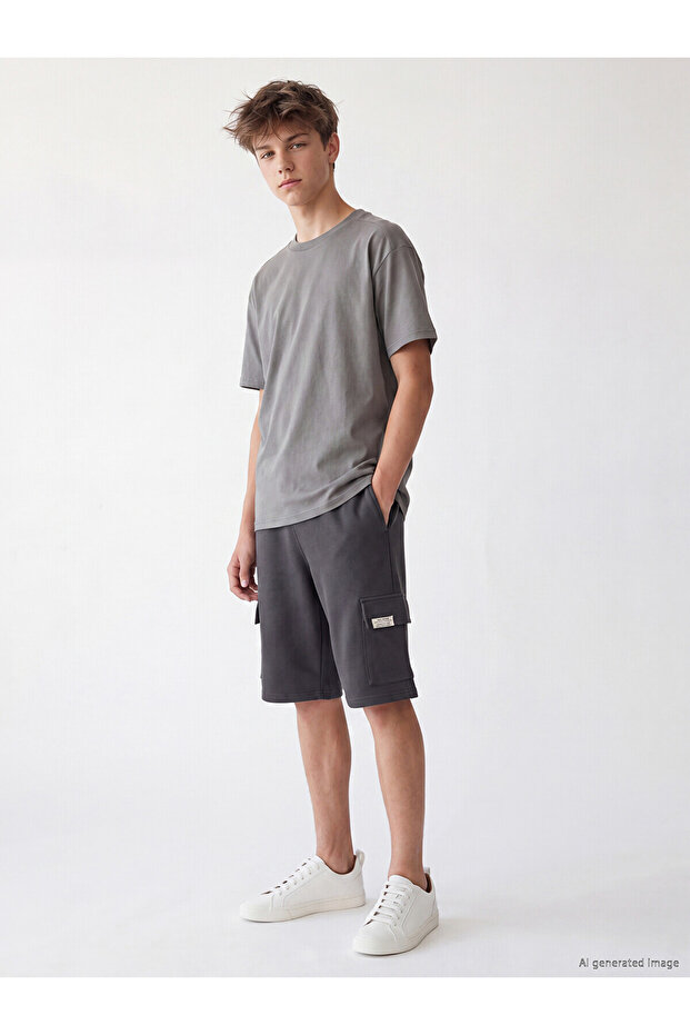 Two Mt Shop Quality Lcw Kids Anthracite 2 Thread Plain Standard & Regular Boys Cargo Shorts