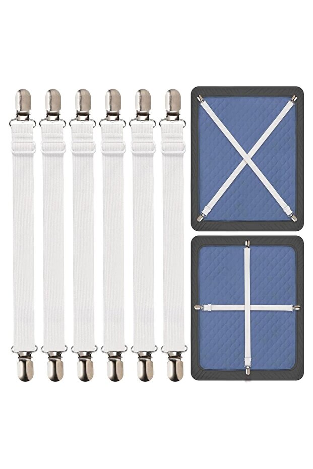 Six adjustable sheet fasteners, extended sheet fasteners to prevent sheets from wrinkling, and elastic sheet fasteners with metal clips for sheets