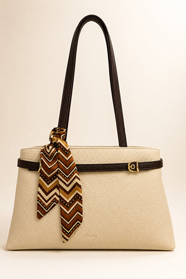 Women's Shoulder Bag with Scarf Detail, Medium Size, Multi-Compartment, Daily Stylish Handbag Elt0408