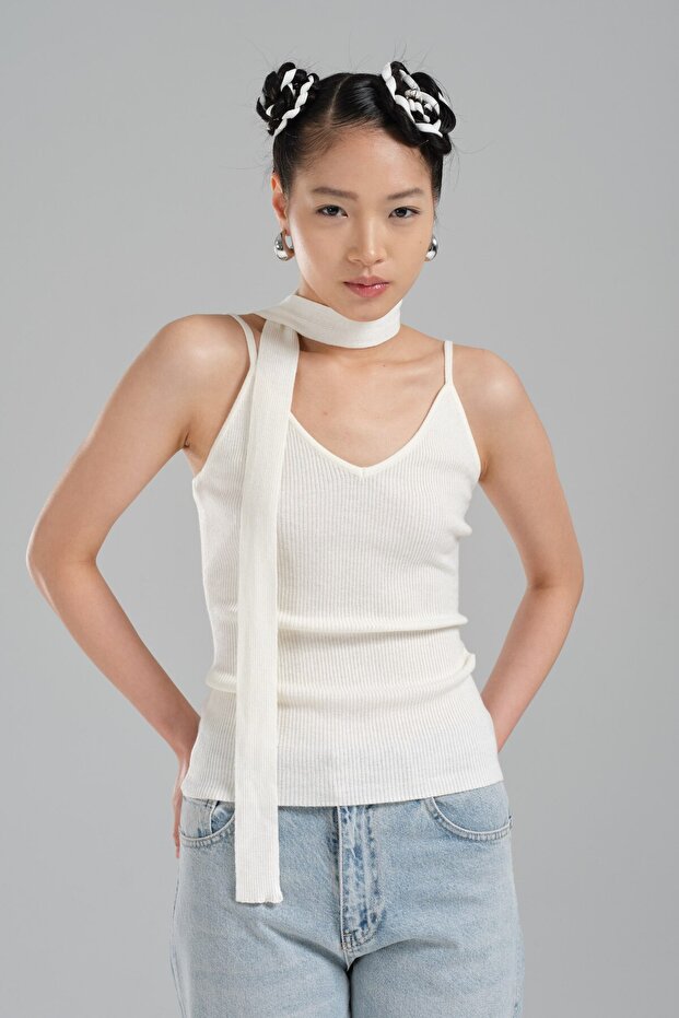 Women's Knitwear Knitted Scarf Detailed Strap Design Blouse