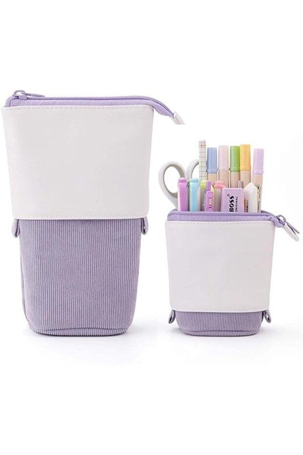 2-in-1 Telescopic Vertical Pencil Case & Stand, Standing Makeup Bag Organizer