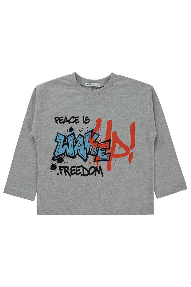 Wake up Printed Sweatshirt for Ages 6-9 - Gray
