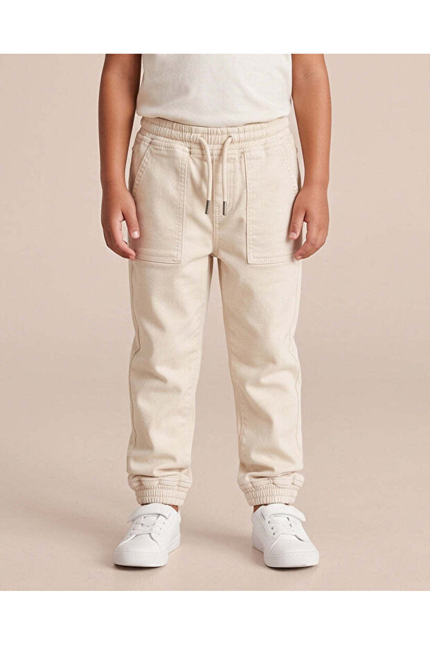 Boys Cream Knitted Denim Jogger Pants