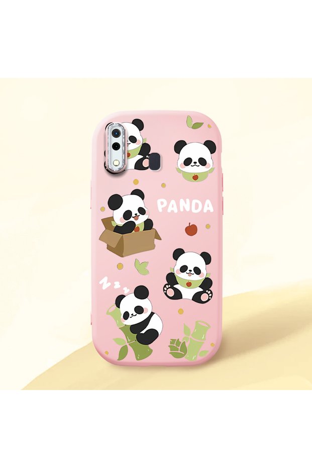 Samsung Galaxy A20 Compatible Case Camera Protector Pink Silicone Couple Phone Case Panda Pattern