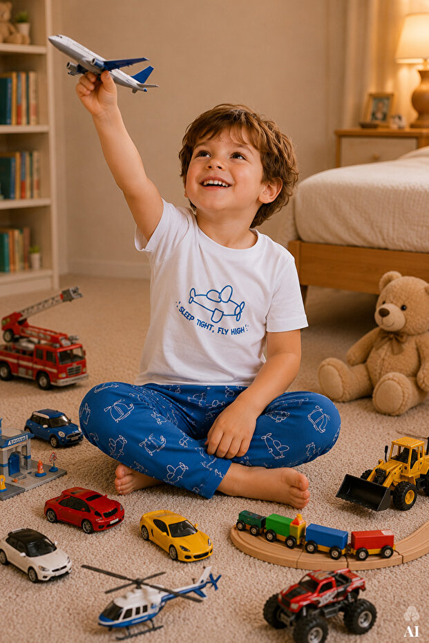 Boy's Short Sleeve Cotton Animal Print Pajama Set