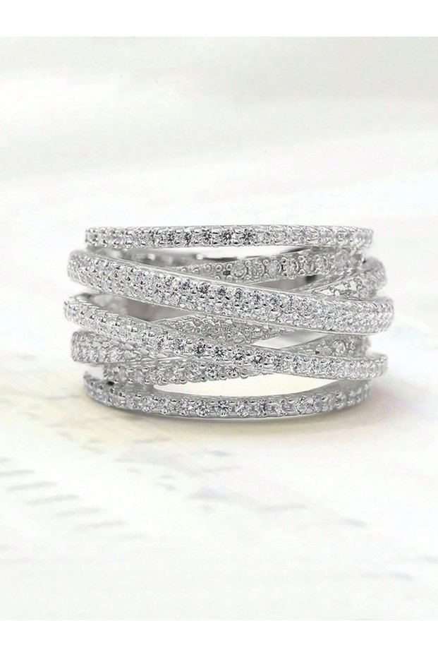 9 Silver 925 Sterling Silver Classic Vintage Line Wrap Zircon Ring For Women Daily Outfits Party Lux