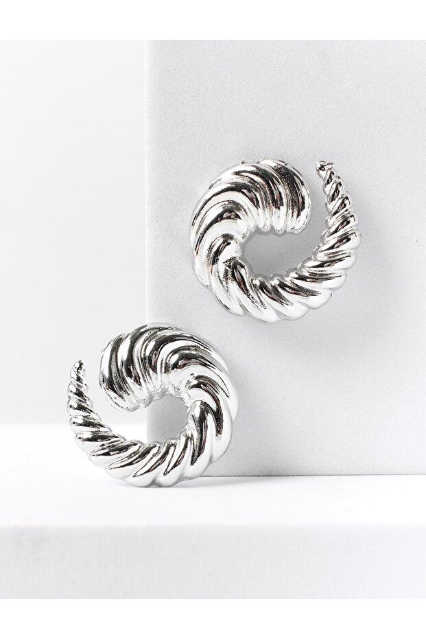Silver Color Spiral Figured Shiny Modern Earrings