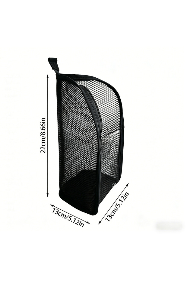 black Portable Mesh Standing Toiletry Bag, Lightweight Foldable Clear Hanging Travel Organiser for T