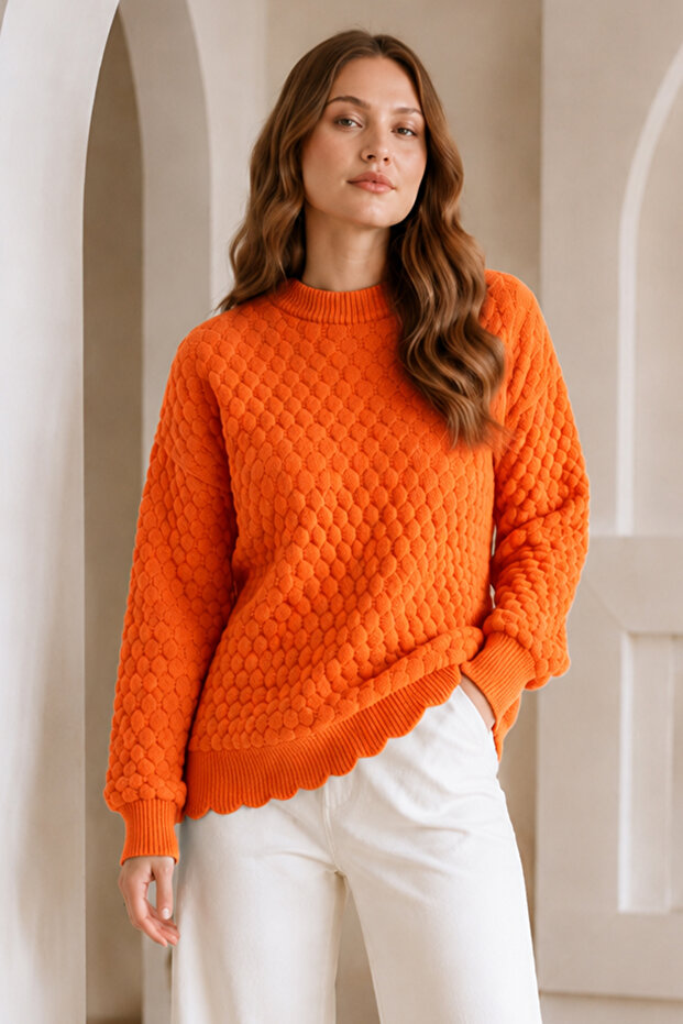Embossed Knitwear Sweater R4520 Orange