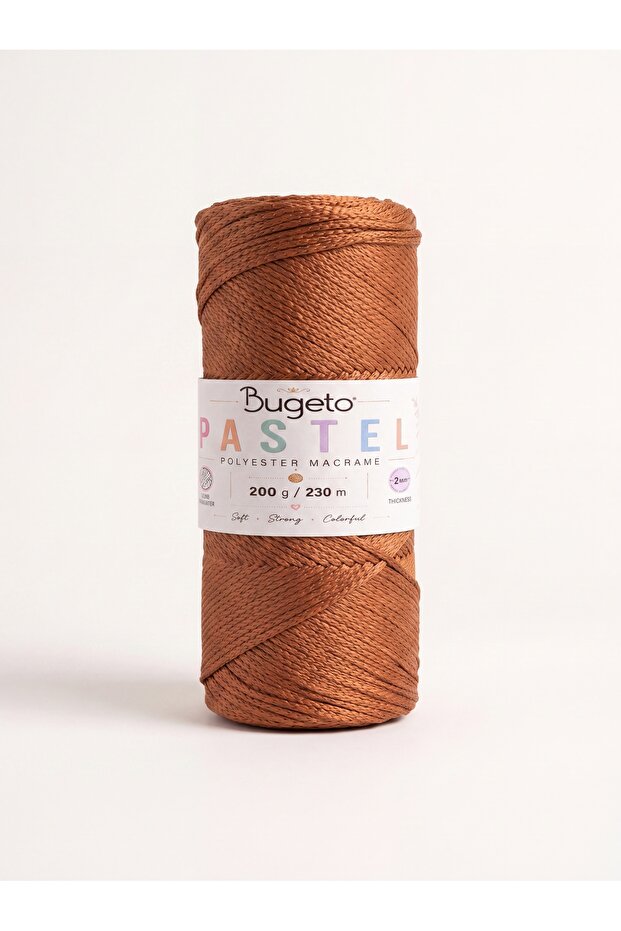 Pastel Polyester Macrame Cord 200 Gr 230 Mt 2 mm Bag and Supla Yarn Cinnamon