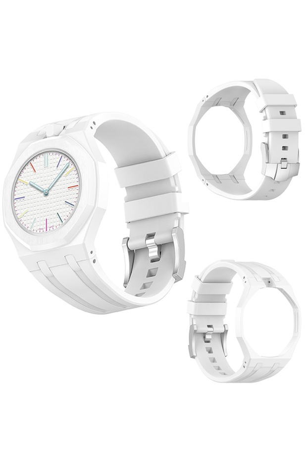 حافظة حماية صلبة من البولي كربونات 2 في 1 من Royal POP White-12 + حزام سيليكون ناعم لـ Swatch X AP RoyalPop P