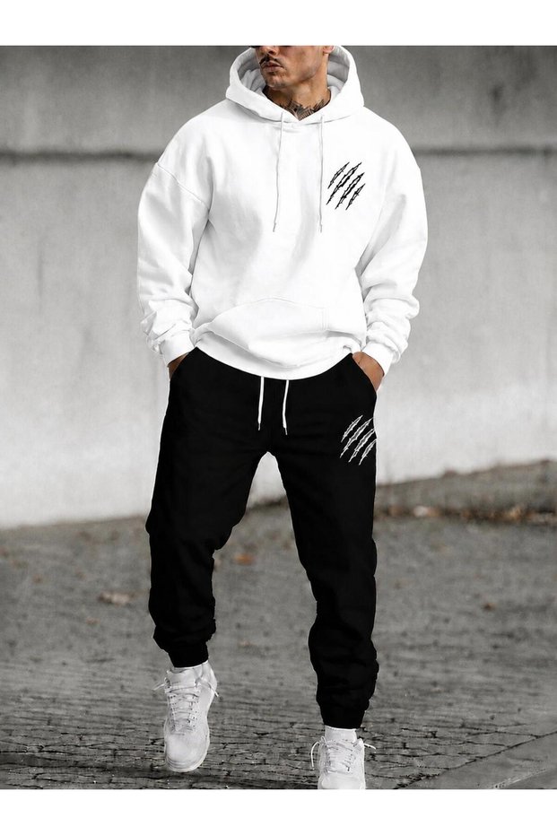 Men's Claw Printed Hooded Tracksuit Set