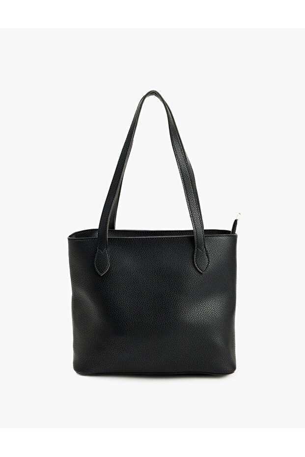 Zippered Handle Faux Leather Tote Bag