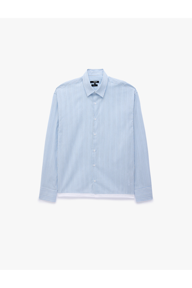 Regular Fit Cotton Long Sleeve Buttoned Classic Collar Striped Shirt
