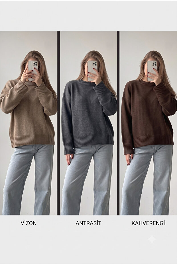3 Pieces Women's Crew Neck Oversize Knitwear Sweater