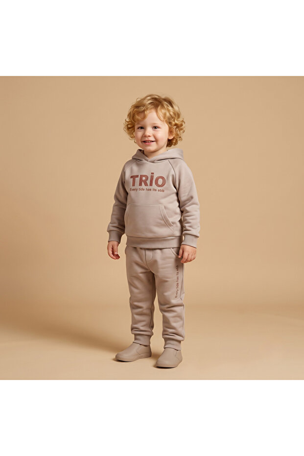 Boy-Girl Baby Child 2 Thread Pocket Printed Hooded Tracksuit Set