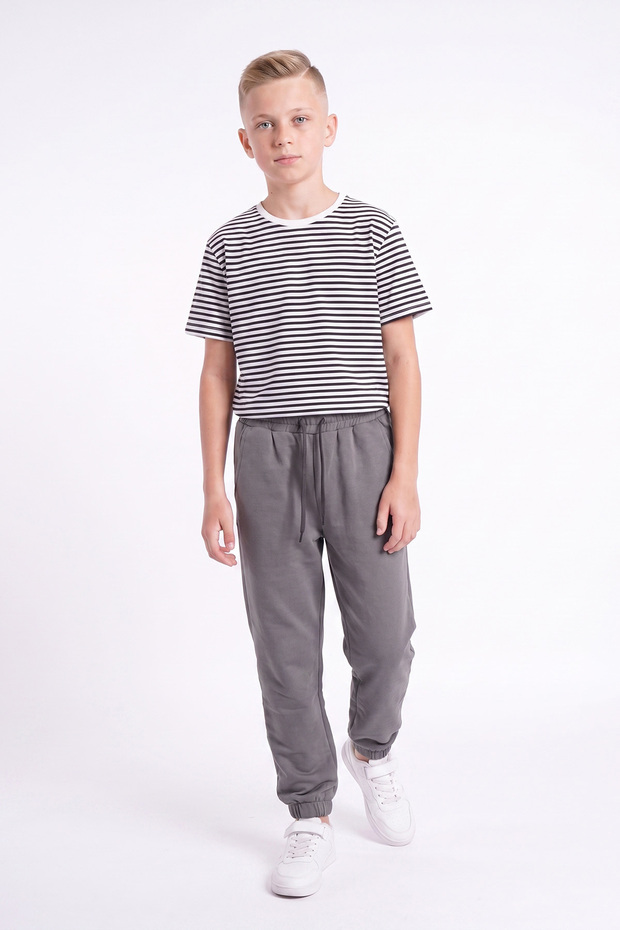 بنطلون رياضي مستقيم للأولاد بجيبين مزدوجين وأرجل مطاطية