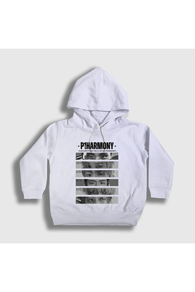 Unisex Kids White Eyes K-Pop P1Harmony Hooded Sweatshirt 619808Tt