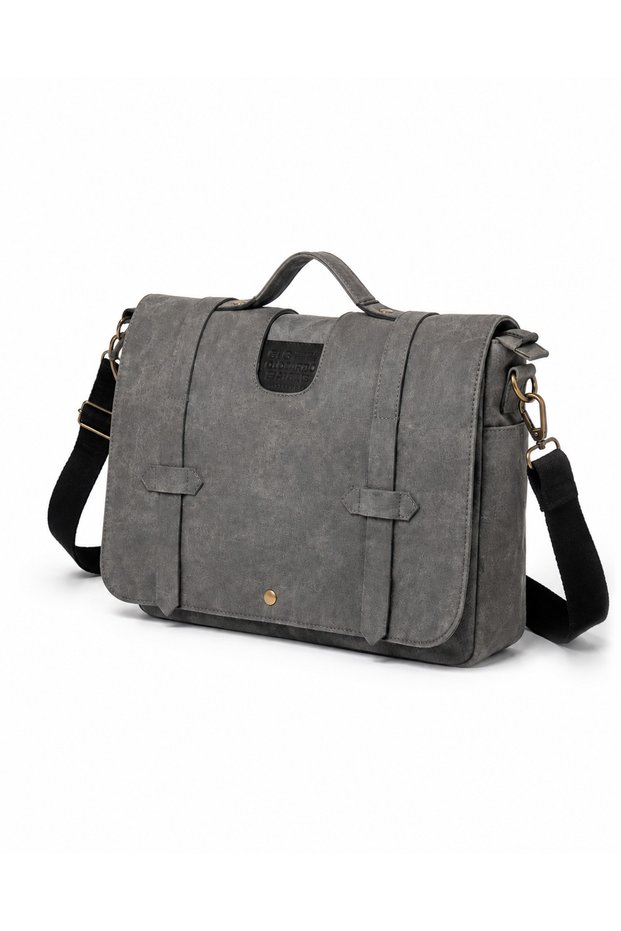 Canvas Shoulder Bag Gray Unisex Laptop and Tablet Compatible Vintage 35X24X7 cm