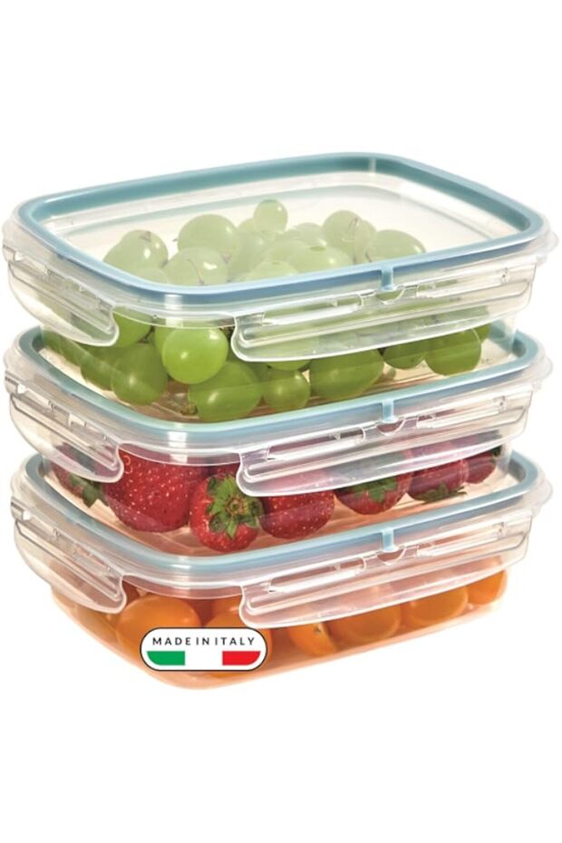 | SnipsLock Rect. - Rectangular Container | 0,60 Lt | Set of 3 | 4 Safety Latches | 18,3 x 13,7 x 8 cm | Made in Italy | Set of 3 rectangular 600 ml airtight and leakproof containers with gasket and