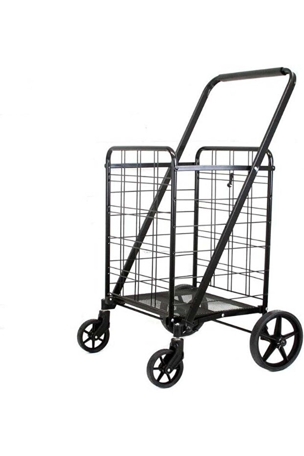 Heavy-Duty Foldable Shopping Cart Trolley Iron Mesh Pull Basket