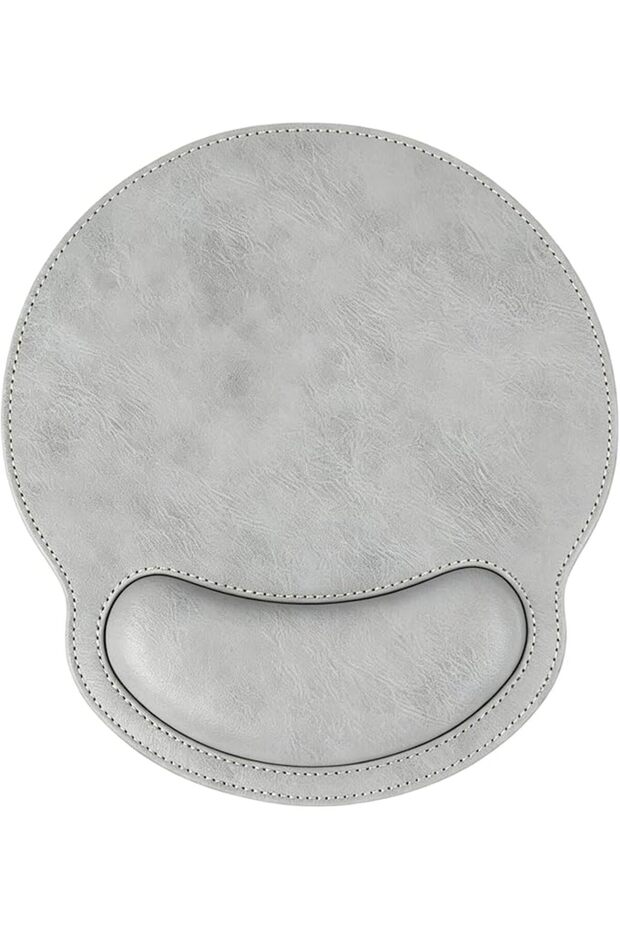 PU Leather Mouse Pad with Memory Foam Wrist Rest, Ergonomic Support, Anti-Slip Base, Edge Stitched,