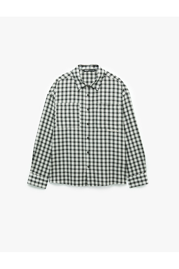 Comfortable Fit Embroidered Pocketed Long Sleeve Classic Collar Plaid Lumberjack Shirt