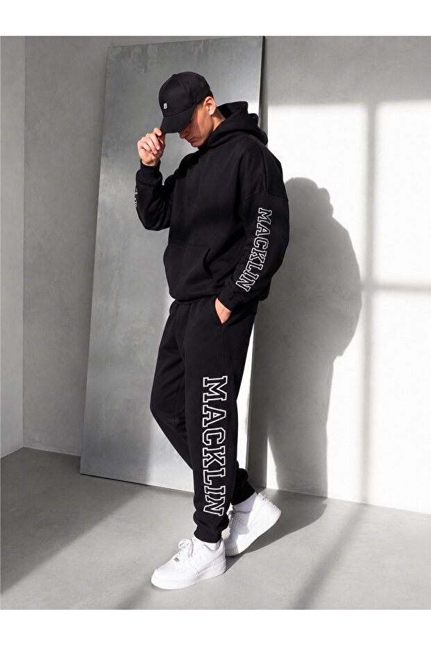 Unisex Hoodie and Jogger Sweatpants Printed Oversize 3 Thread Hooded Tracksuit Set