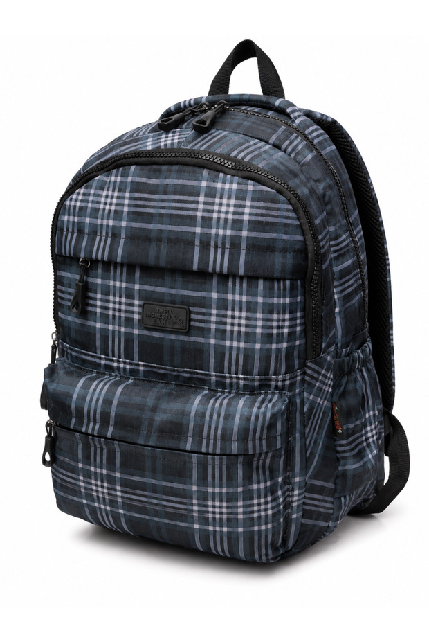 Navy Blue Plaid Basic Unisex Two-Compartment Daily School and Travel Backpack