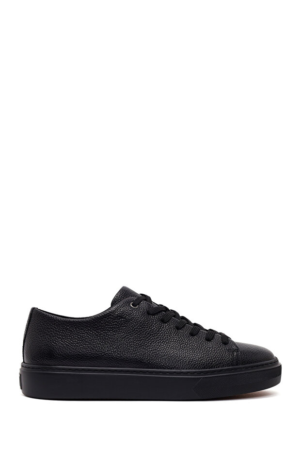 Men's Black Lace-Up Thick-Soled Leather Sneaker Wm740020Df
